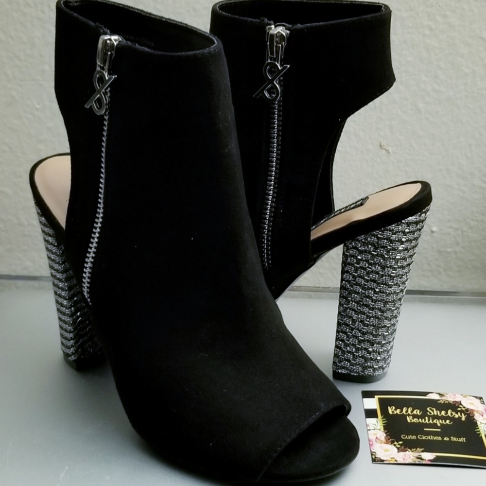 Suede peep toe booties